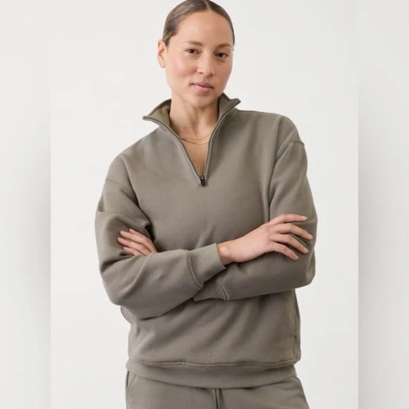 NWT Athleta Forever Fleece 1/4 Zip Sweatshirt | Mineral - Picture 2 of 5